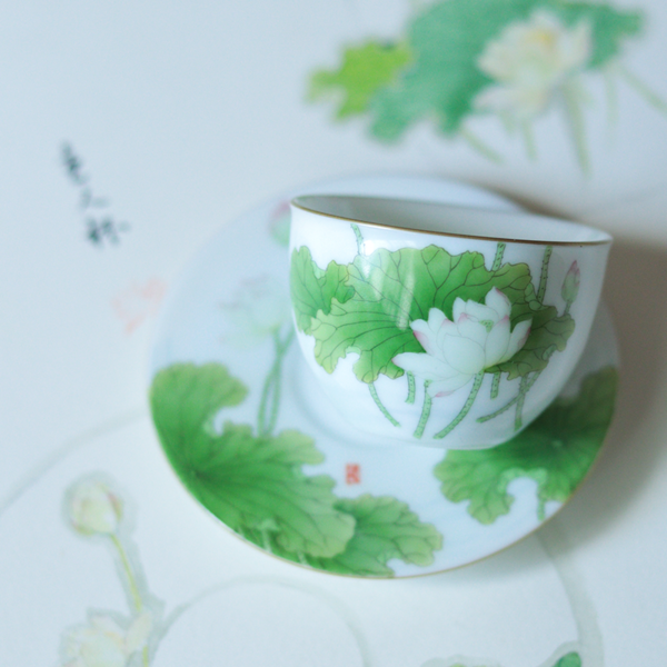 Jingdezhen Hand-Painted Heavy Work Enamel Color Tea Set with Elegant Lotus Design