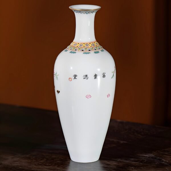 Jingdezhen Imperial Kiln Famille Rose Joyful Willow Leaf Vase