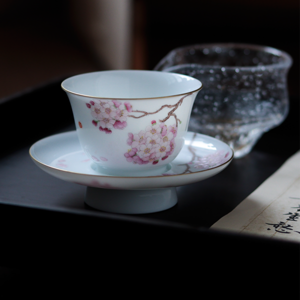 Bộ cốc đĩa vẽ tay hoa anh đào gặp lại