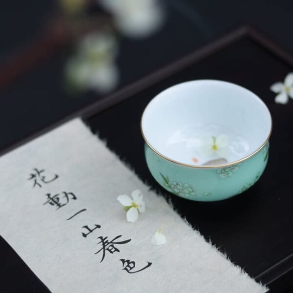 Southern Breeze Knows My Heart – Fine Brushwork Hand‑Painted Pear Blossom & Fawn Color‑Glaze Teacup