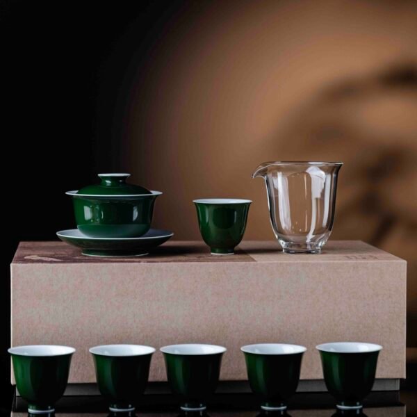 Jingdezhen High‑Temperature Color‑Glazed Emerald Green Tea Set (7 Pieces)